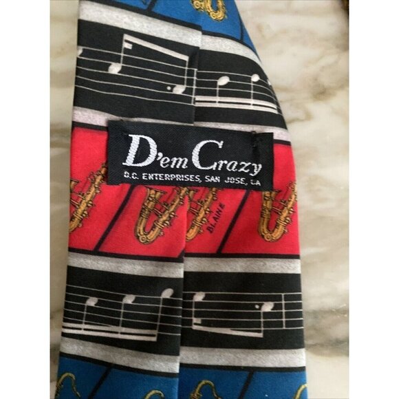 Vintage Dem Crazy Musical Saxophone Print Ties Set Of 2 - Picture 6 of 9